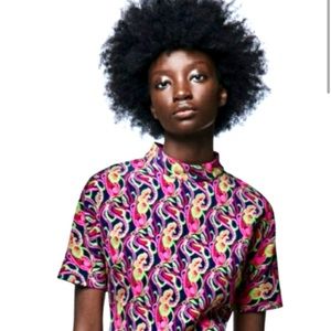 Zara Paisley Multicolor Mini Mock Neck Short Sleeve Mod Dress